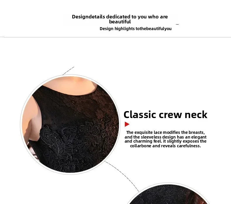 Maxy Evening Dress for Women New Style Simple, Elegant and Elegant Black Long Style Banquet Elegant Host Socialite Dress
