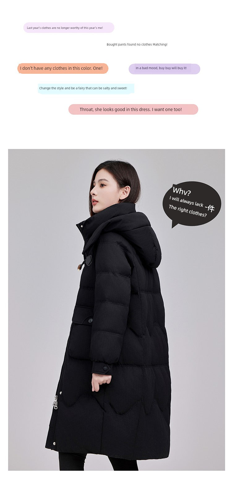 Maxy Yaloo Mid Length Long Length Loose and Warm Outwear down Jacket