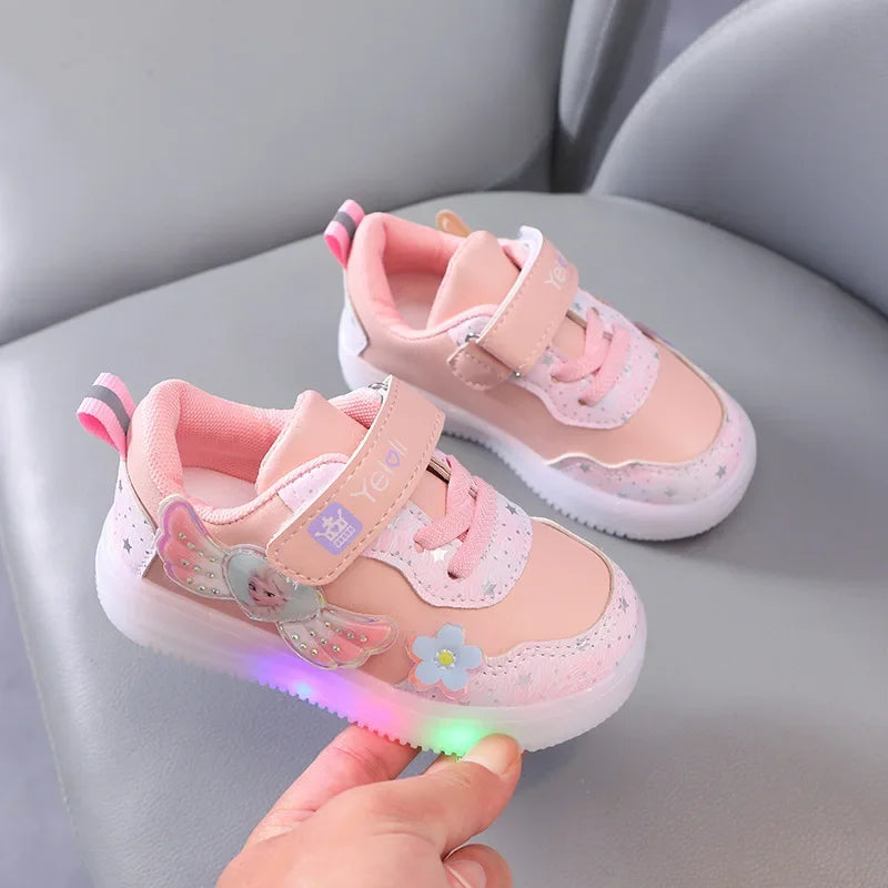 Babs Disney Children's LED Lights Illuminated Shoe Tennis Luminous Casual Sneakers Girls Non-slip Students Trend Chic Shoes