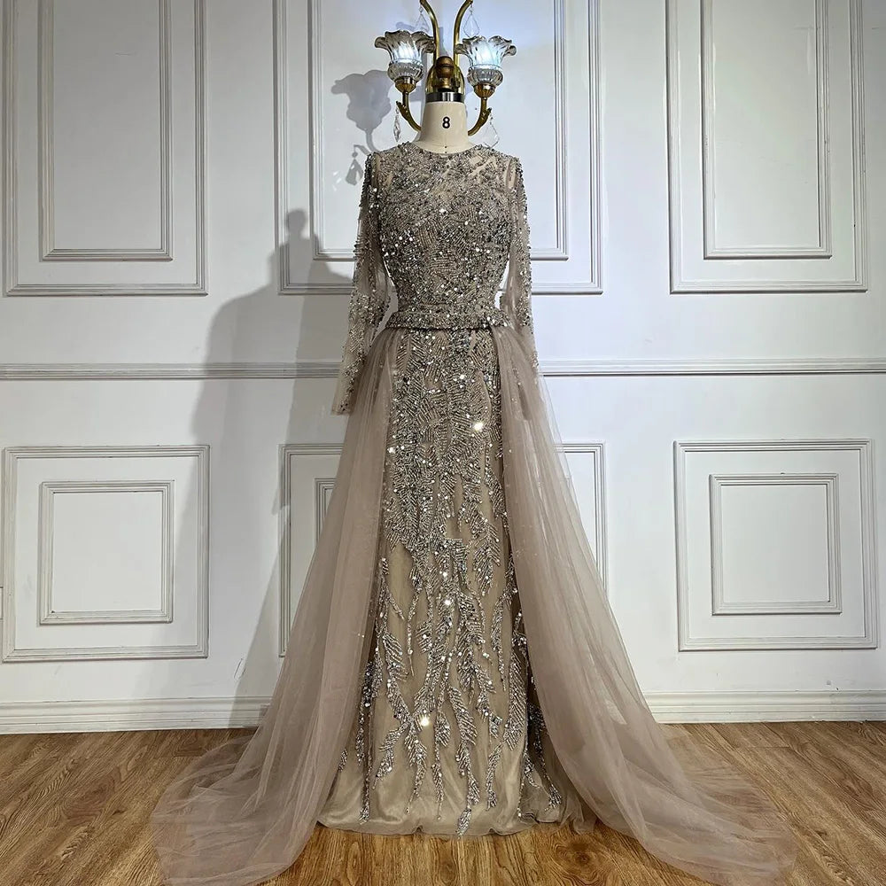 Maxy Serene Hill Arabic Turquoise Mermaid Gown with Tulle Overskirt And Beaded | Evening Dresses LA72601 Customized