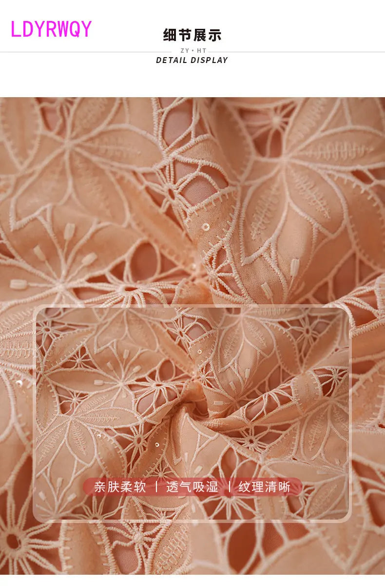 Summer 2024 Maxy new square collar water-soluble lace slim dress small children