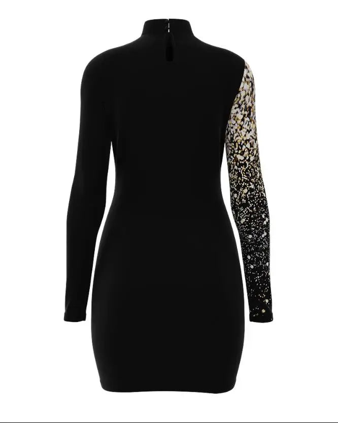 Maxy Evening Dresses for Women New Elegant Sexy Party Wedding Guest Glitter Contrast Lace Cutout Long Sleeve Bodycon Mini Dress
