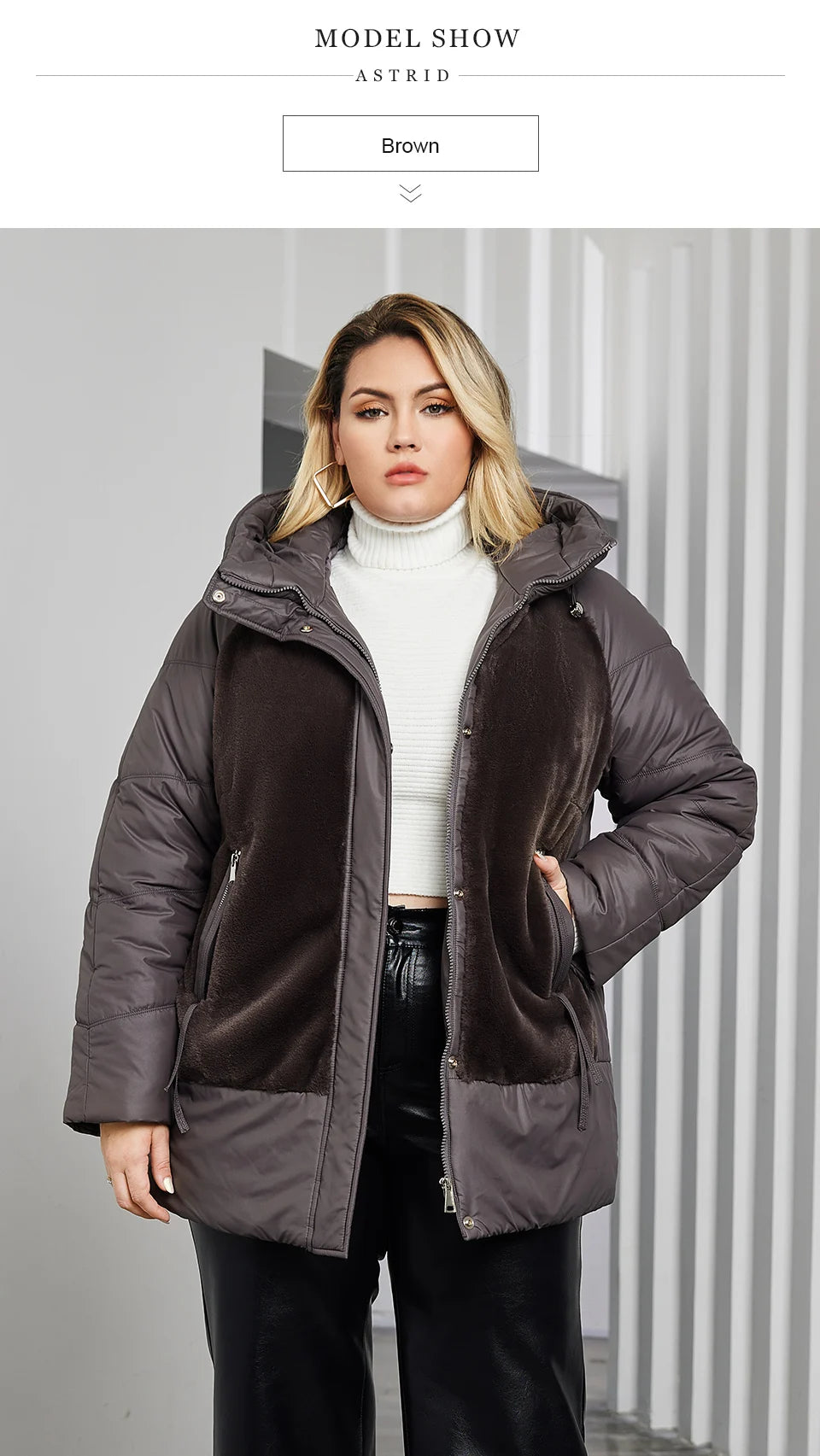 GACY Plus Size Winter Jacket Women Faux Fur Stitching High Quality Wool Warm Fashion Women's Parka Female Plush Coat Hooded