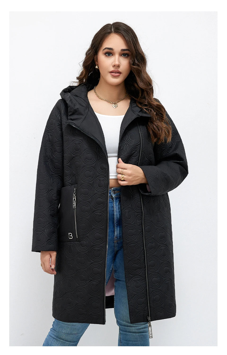 Macy Autumn Women Jackets Plus Size Long Hooded Quilted Light weight big pockets Bio-cotton Stylish Women's coat