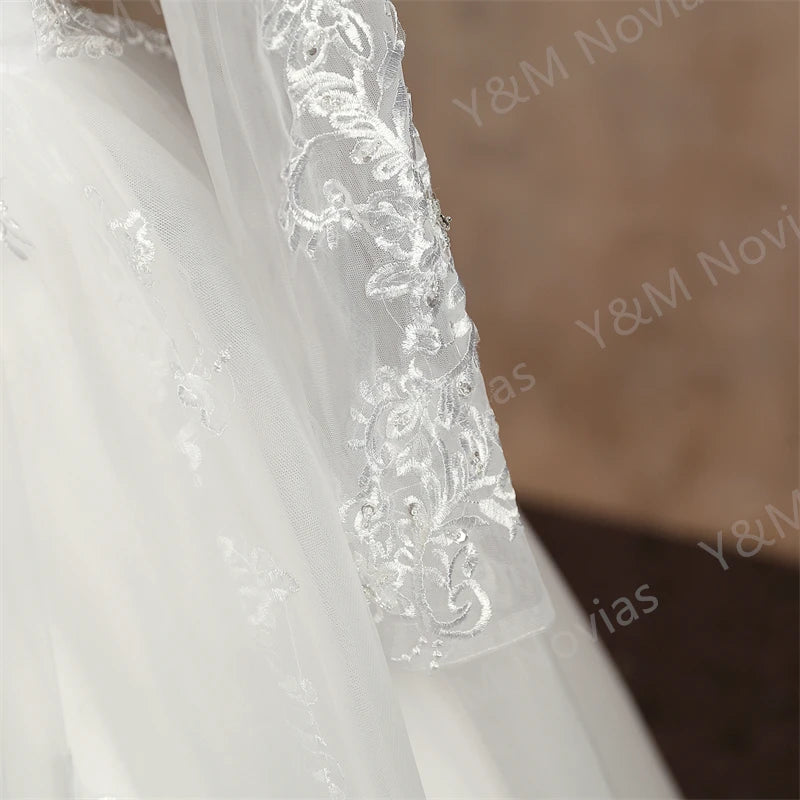 Maxy Real video Ball Gown Off Shoulder Wedding Dresses Full Sleeve Sweetheart Lace Bead Wedding Dresses for Women 2024