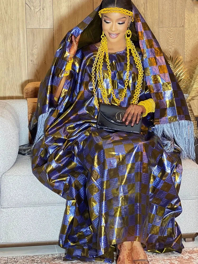 Maxy Shiny Boubou Women Party Dashiki Robe Boubou Printed  Soft Cotton Brocade African Ankara Long Dresses With Scarf  Clothes
