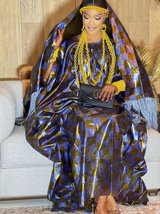 Maxy Shiny Boubou Women Party Dashiki Robe Boubou Printed  Soft Cotton Brocade African Ankara Long Dresses With Scarf  Clothes