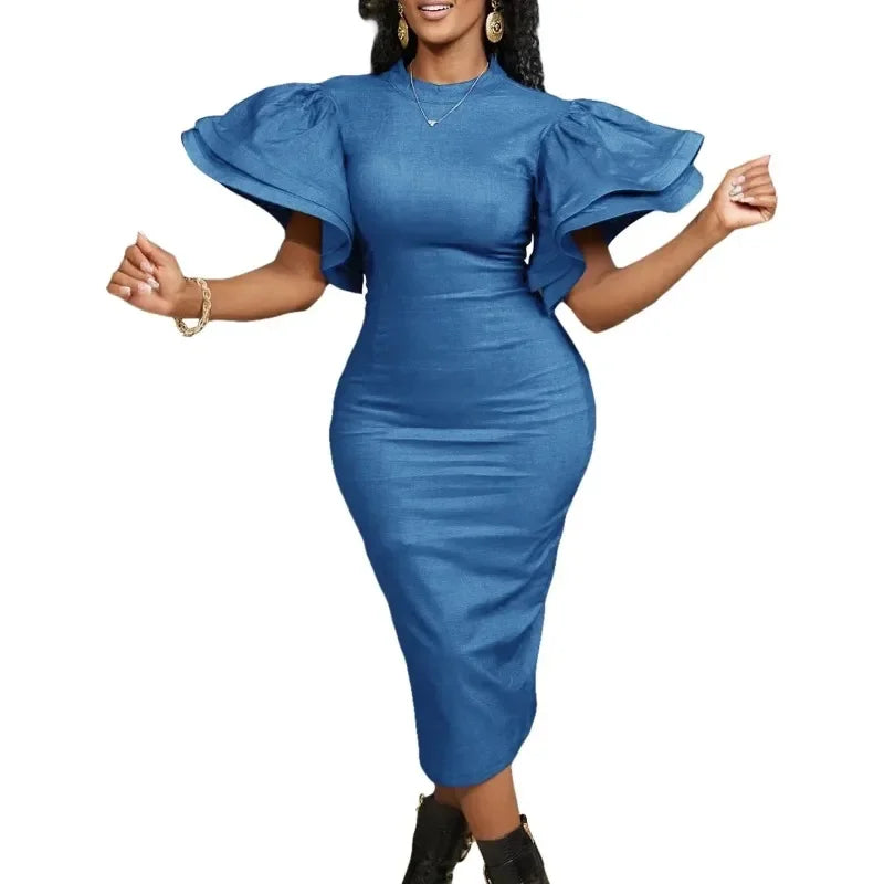 Babs Jean Bodycon Dress African Dresses for Women Elegant Flare Sleeve Long Package Hip Skirt Plus Size Robe Femme African Clothes