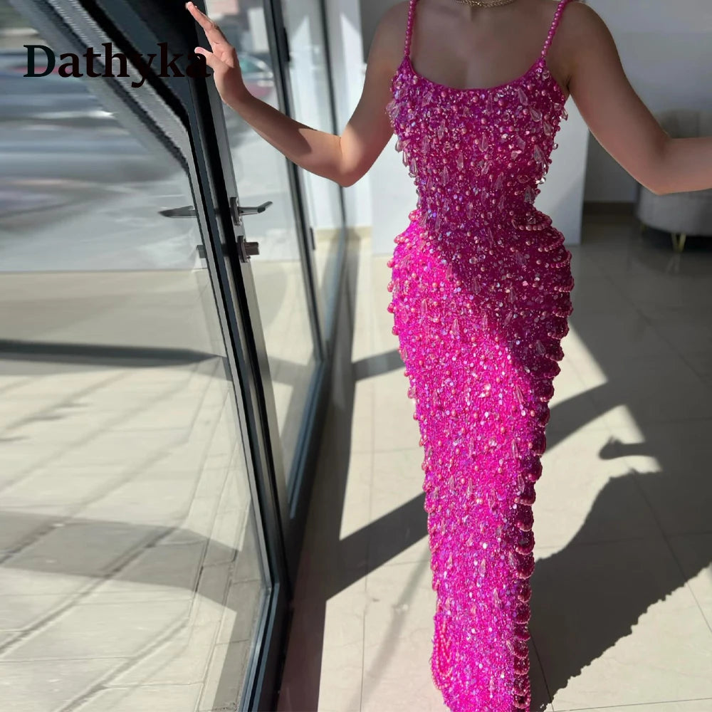 Maxy Luxurious Formal Evening Dresses Spaghetti Straps Trumpet Rhinestones Floor Length Vestidos De Noche Customized