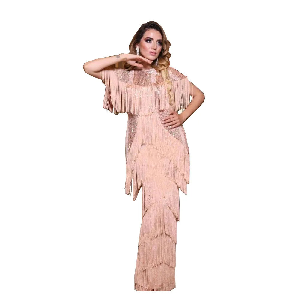 Maxy Women Summer Sexy Fringed Embellished Bodycon Celebrity Evening Dress Short Sleeve Fringe Tassel Club Party Dress Party dresses