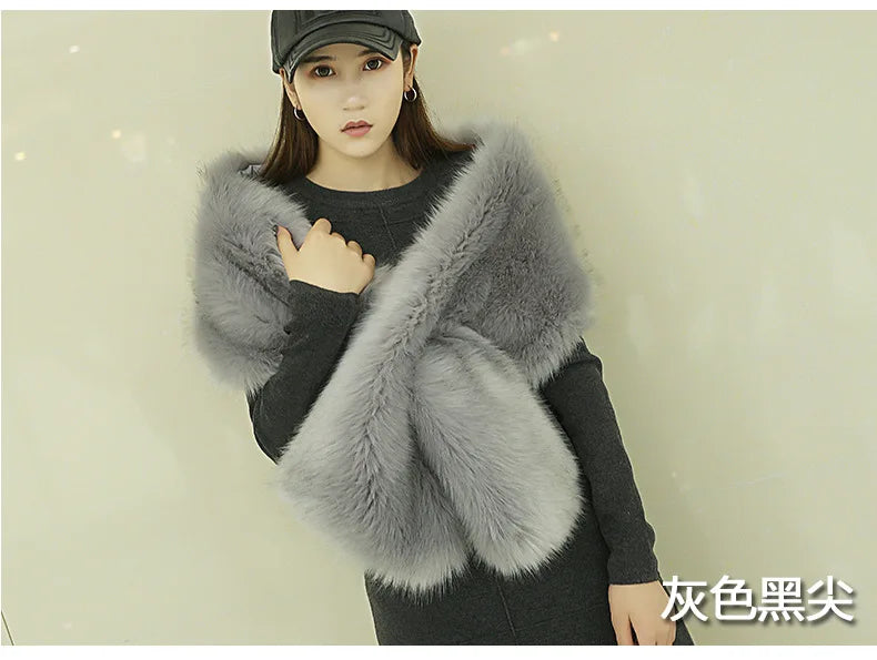 Gacy Faux Fox Fur Women Wraps Long Plush Tippet for Woman Luxury Scarf Cloak Party Dress Fluffy Fur Shawl Large Poncho Bride