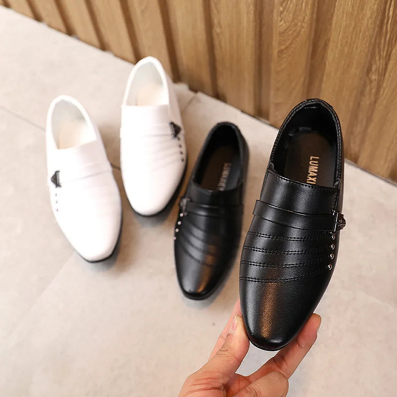 Visco Boys Black Leather Shoes British Style Boys White Children's Shoes  Children's Performance Shoes Boys Leather Shoes Casual Shoes