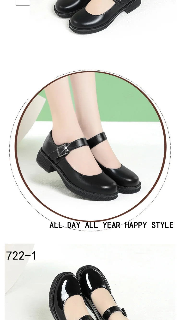 Maxy 3.5cm Breathable Shallow Mouth Bright Leather Shoes Women Mary Janes 2025 Fall Med Square Heels Sheos Black for Office Mom