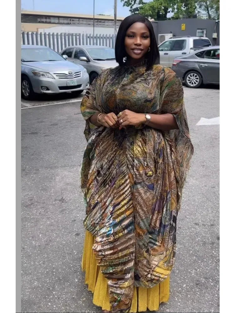 Maxy African Miyake pleated printed suit top + wide-leg straight pants two-piece fashion women's clothing summer new