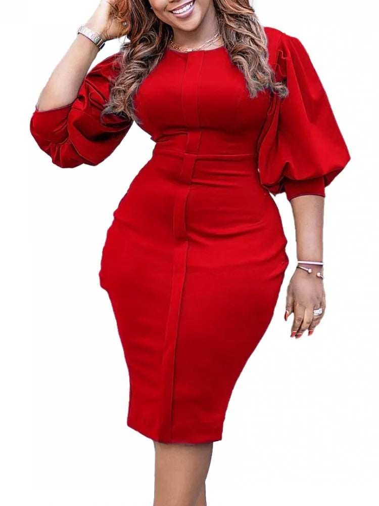 Babs Elegant Women Wear Office African Dress Summer Puff Sleeve Pencil Wrap Hip Midi Dress Africa Clothing White Robe Lady Party