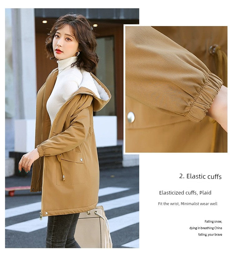 Gacy Fleece-lined Mid Length Long Length Autumn and Winter Casual Cotton-Padded Jacket Trench Coat