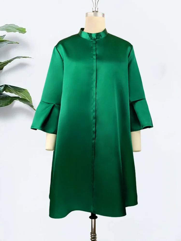 Women Plus Size Loose Dress 3/4 Sleeves Oversized Yellow Green Pink Casual Fashion Ladies Classy Summer Autumn Robes Gowns 2024