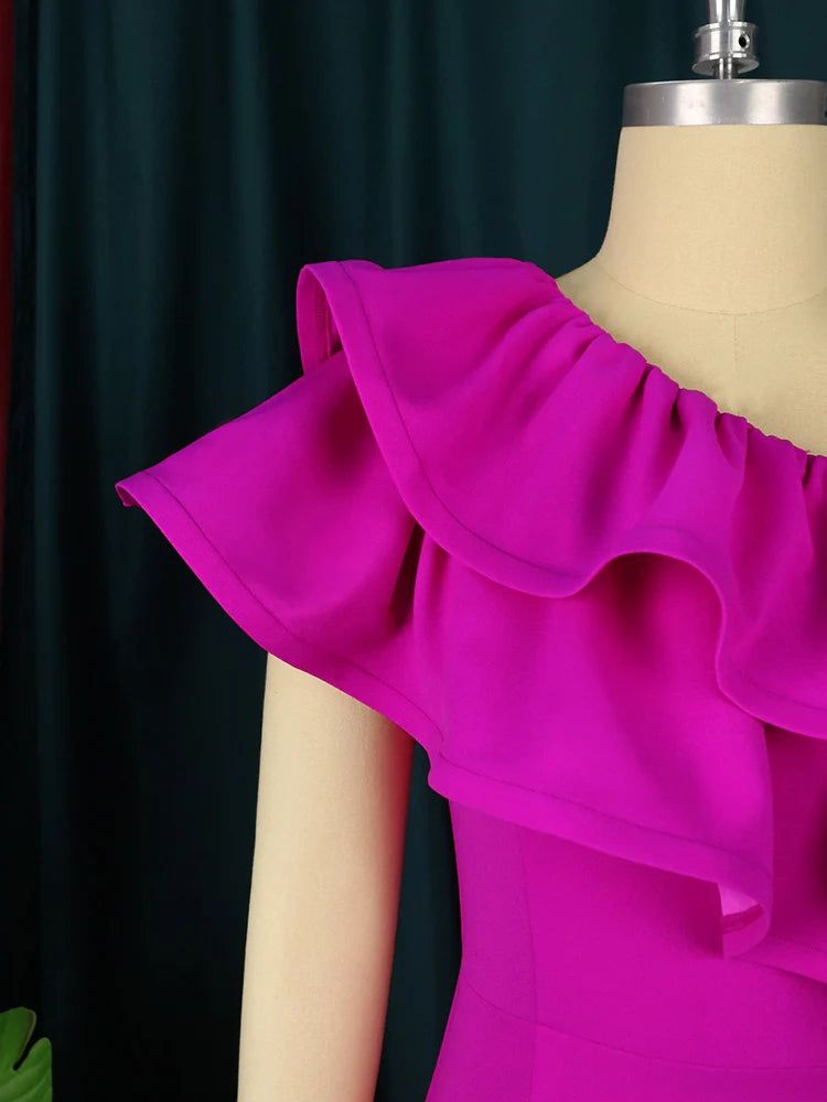 Babs Off Shoulder Dresses Fuchsia Women Sleeveless Sexy Bodycon Midi Dress Evening Cocktail Party Outfits for Ladies Summer Gowns 4XL