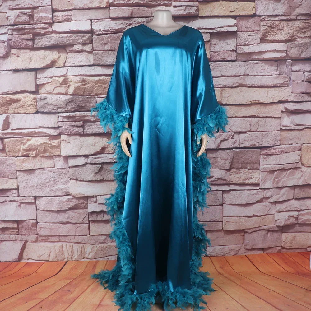 Maxy New Products Rayon Feather Elegant and Pretty Women's Dresses Gala Dress Woman Abaya African Dresses for Women 2024 Evening Long