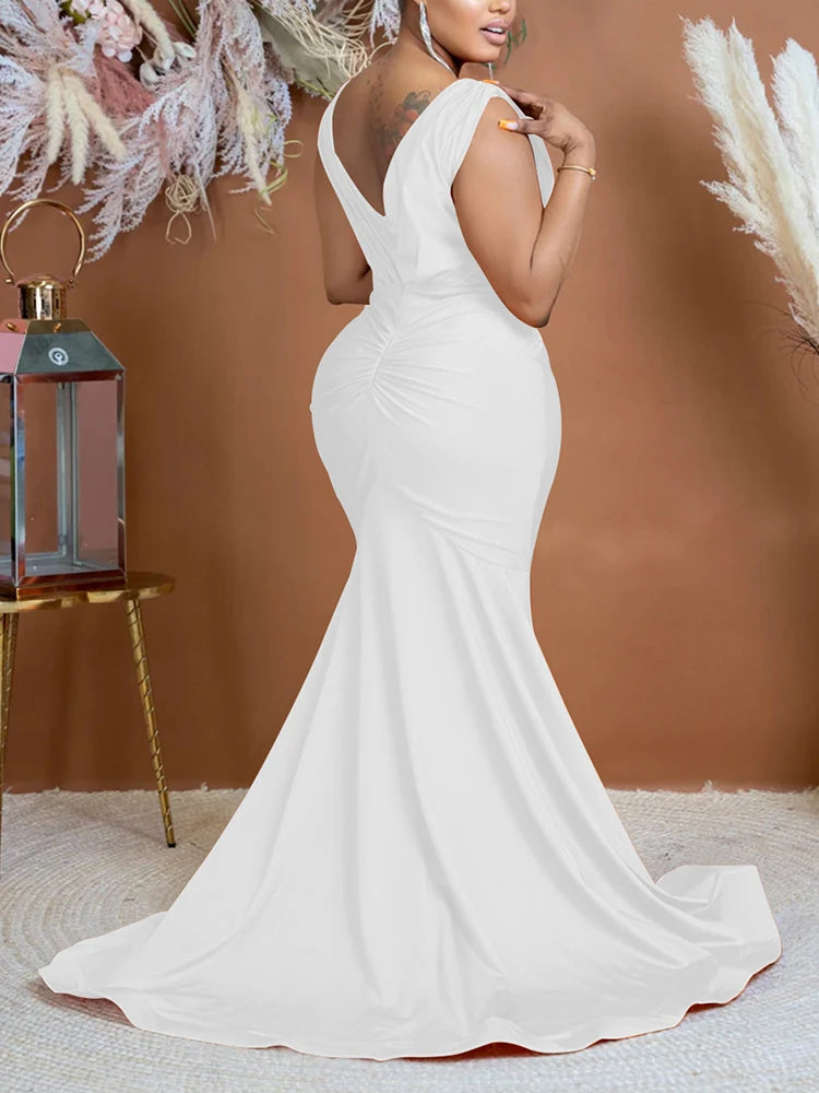 Maxy Elegant Evening Dresses Long Patry Gown Sexy Deep V Sleeveless Mermaid Bodycon Maxy Robe Femme