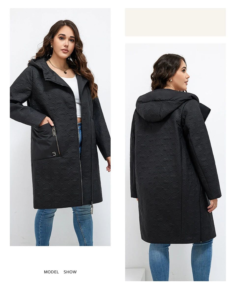 Macy Autumn Women Jackets Plus Size Long Hooded Quilted Light weight big pockets Bio-cotton Stylish Women's coat