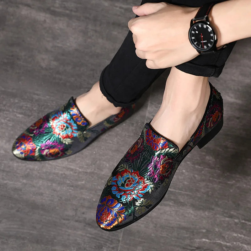 Visco Men's Casual Shoes Men's Comfortable Driving Loafers Light Moccasins Men Retro Embroidery Party Wedding Flats EUR Sizes 38-48