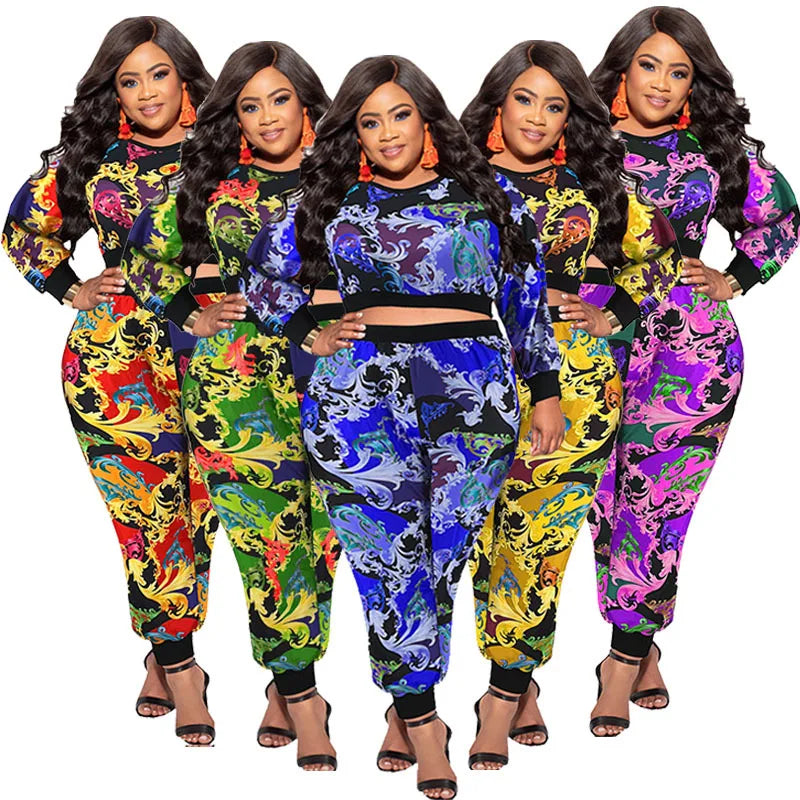 Maxy Plus Size Two Piece Set Women Clothing Long Sleeve Tops and Pants Sets Leggings Matching Set