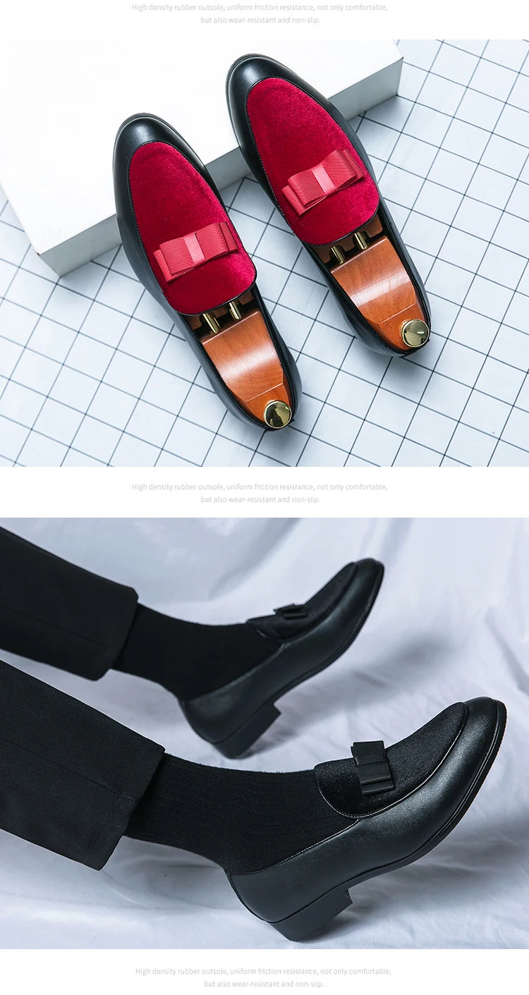 Visco Good Quality British Style Shoes Men Casual Leather Business Shoes Men's Dress Shoes Bow Tie Formal Leather Large Size 48
