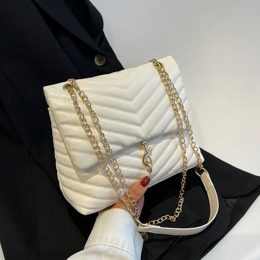 Maxy Casual Chain Crossbody Bags For Women Fashion Striped Shoulder Bag Large Capacity Flap Ladies Handbags