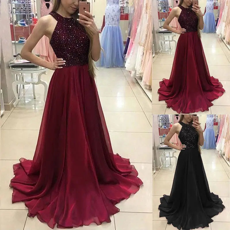 Amay Women's Retro Evening Dress Sexy Ladies Sleeveless Bodycon Sequin Tulle Long Dress Wedding Ball Gown Party Formal Dress