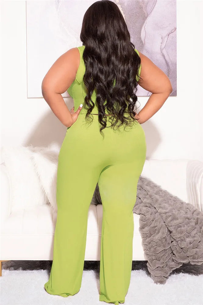 Maxy Plus Size Women Clothing 2 Piece Outfits Summer Bandage Top Flared Pants Fashion Matching Sets