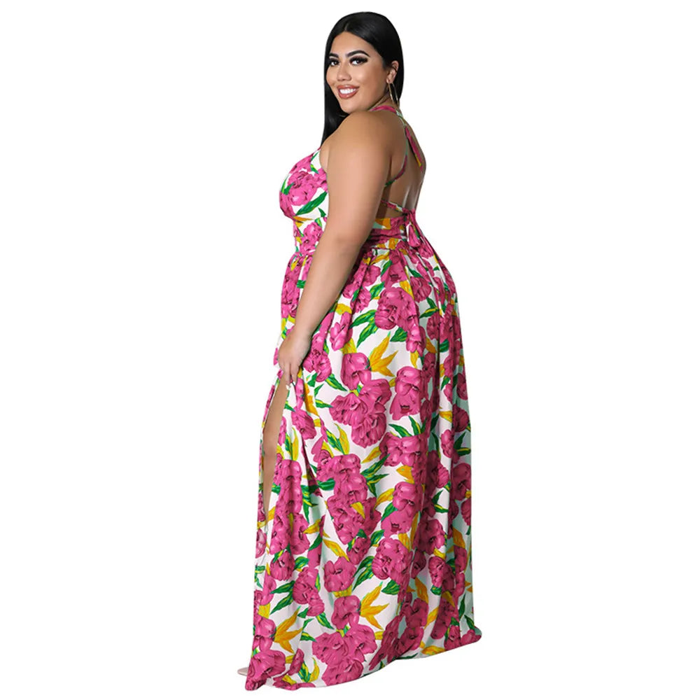 Maxy Plus Size Dresses for Women Clothing Summer Holiday Bandage Open Back Elegant Beach New Dress