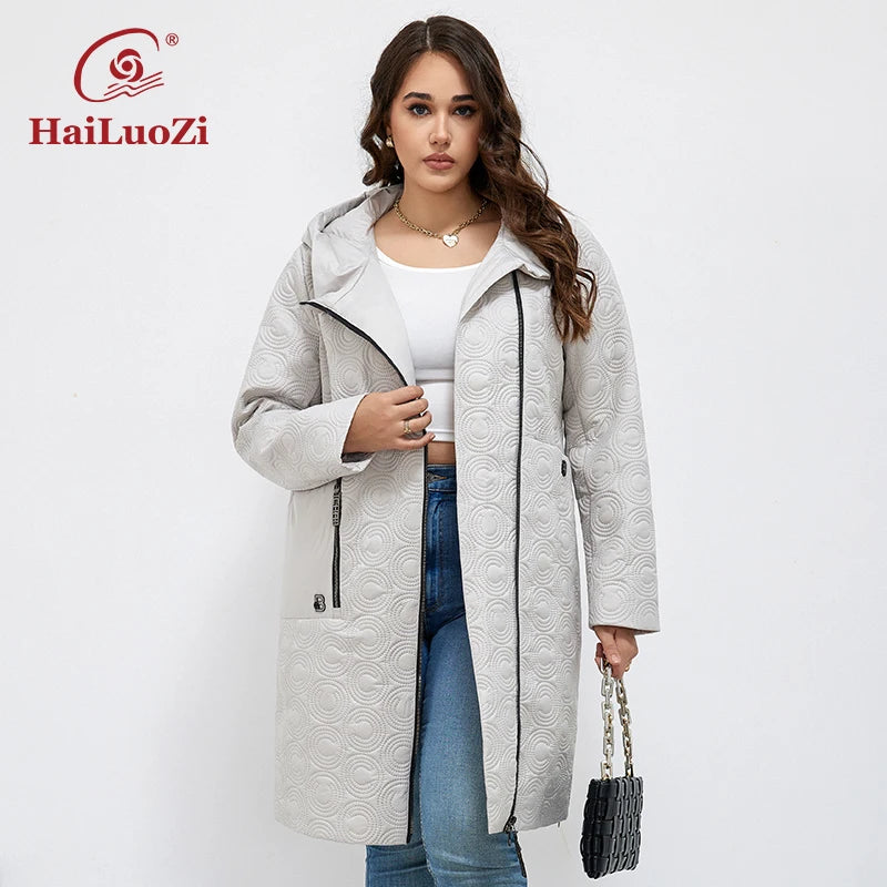 Macy Autumn Women Jackets Plus Size Long Hooded Quilted Light weight big pockets Bio-cotton Stylish Women's coat