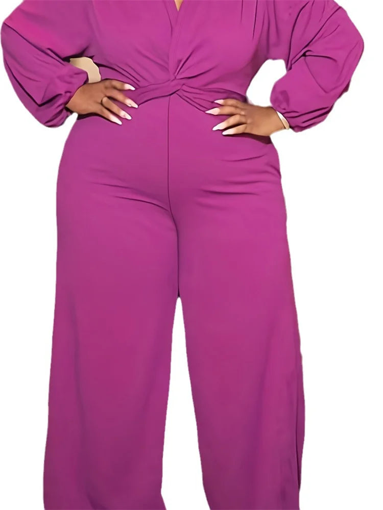 Maxy Plus Size Women Clothing Two Piece Set Solid Bodycon Crop Top and Wide Pants Matching Suit