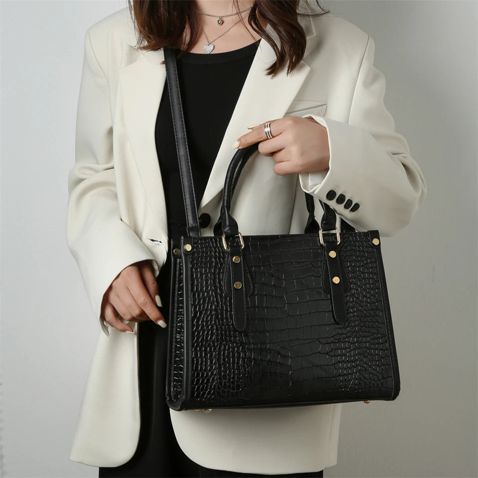 Maxy Luxury Crocodile Pattern Handbag Women Large Tote Shoulder Bags Designer Fashion Alligator Leather Crossbody Bag Ladies Handbags