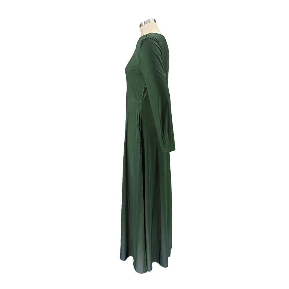 Maxy Plus Size Party Dresses Women Clothing 2024 V Neck Long Sleeve Solid Loose Elegant Maxy Dresses