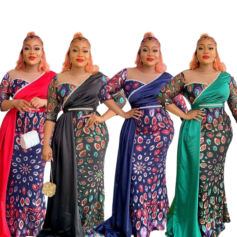 Macy Party Dresses for Women Dashiki Ankara Sequin Long Evening Gowns Turkey Outfits Robe Africa Clothing New Plus Size