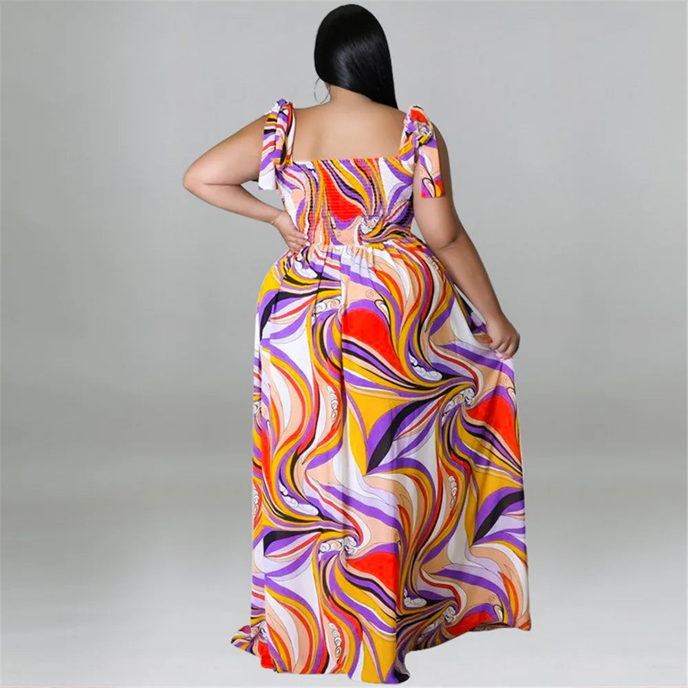 Maxy Plus Size Summer Dress Women's Clothing Flower Printed Slip Bandage Elegant Mini Dress Hot Sale