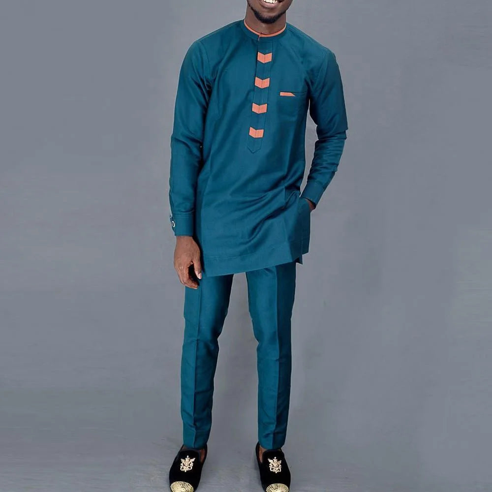 Maxy New 2Pc Luxury African Traditional Men's Clothing Elegant Full Suits Male Pant Sets To Dress Native Outfit Ethnic Dashiki Kaftan