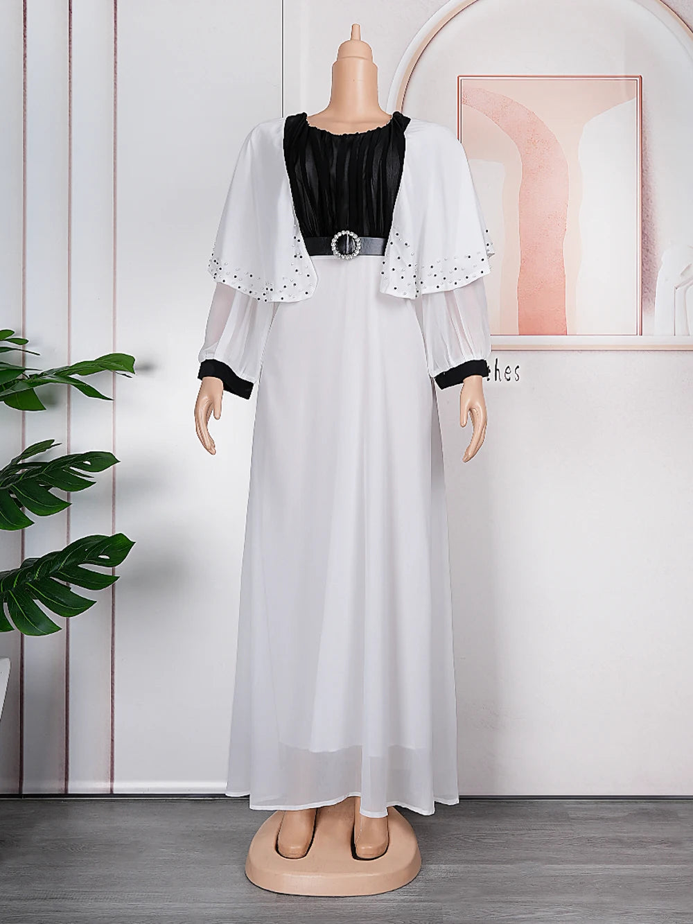 Gaxy Dresses for Woman Dubai Turkey Long Sleeve Plus Size Chiffon Dress Evening party Wedding Bridesmaid Gown Clothing