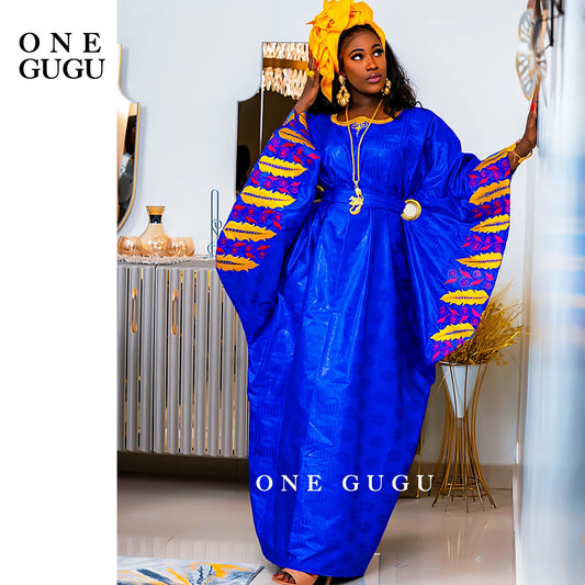 Maxy Royal Blue High Quality African Bazin Riche Boubou Dress for Women Nigerian Wedding Party Gown Long Sewn Dress