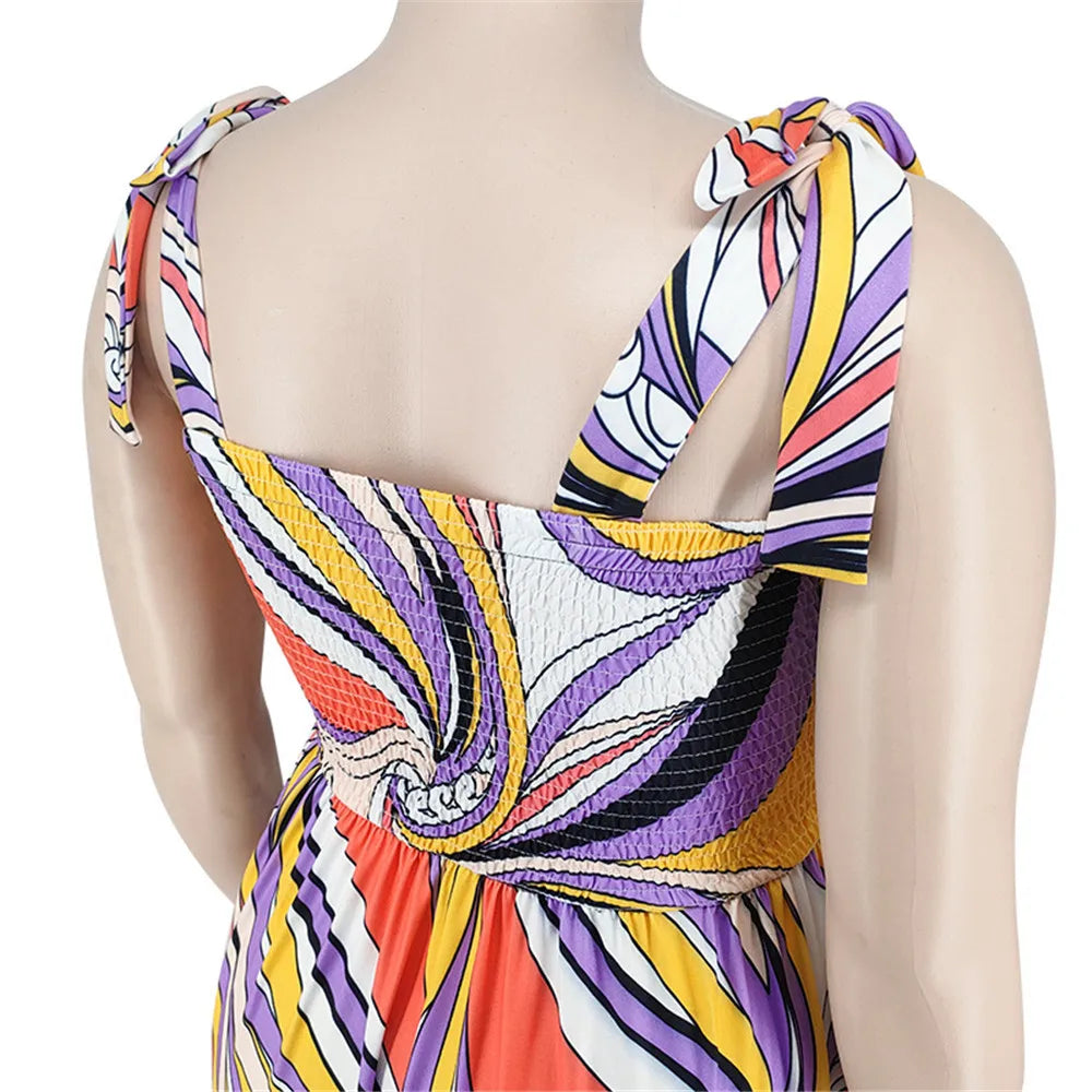 Maxy Plus Size Summer Dress Women's Clothing Flower Printed Slip Bandage Elegant Mini Dress Hot Sale