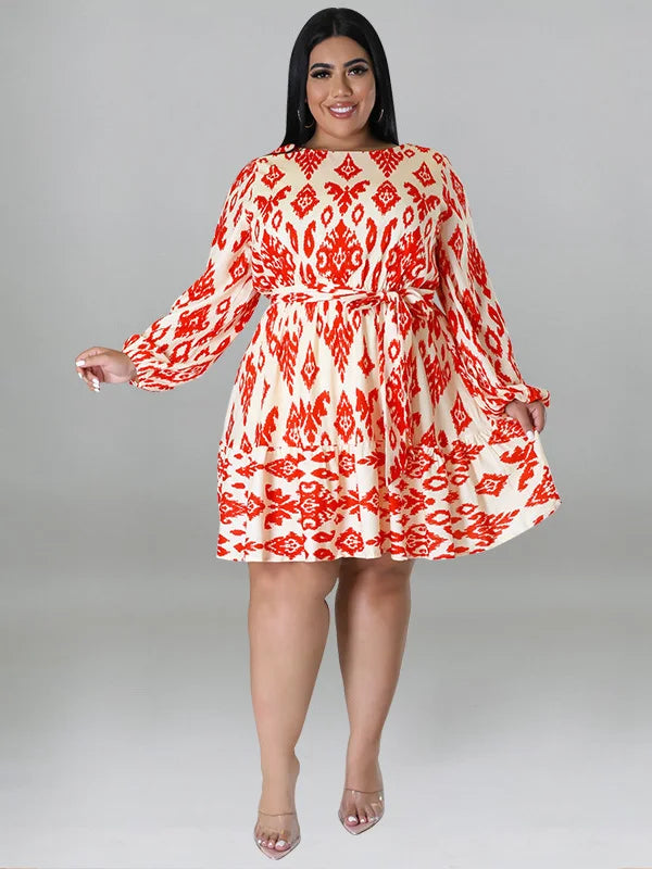 Maxy Plus Size loose Dresses for Women Long Sleeve Printed big harm Africa midi Dress New Style Fall Wholesale