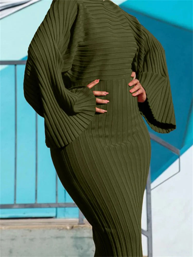 Maxy Women Dress Sexy Slim Fit O-Neck Long Sleeve Cocktail Party Elegant Ribbed Solid Color Hip Wrap Knitted Long Dresses Gown