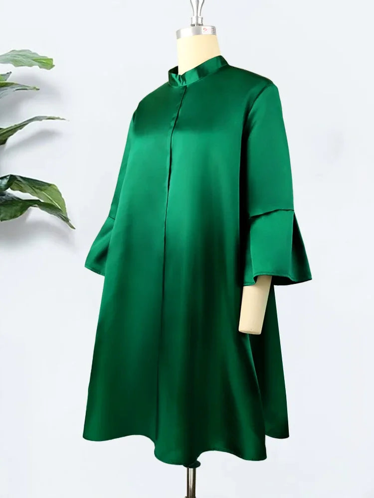 Women Plus Size Loose Dress 3/4 Sleeves Oversized Yellow Green Pink Casual Fashion Ladies Classy Summer Autumn Robes Gowns 2024