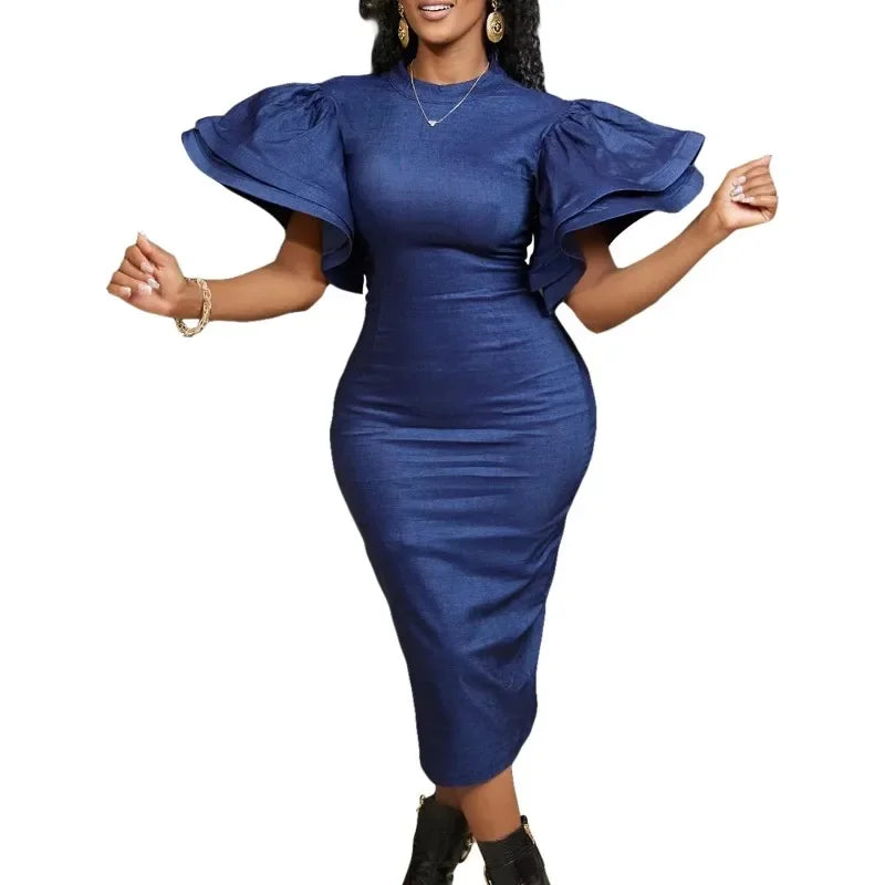 Babs Jean Bodycon Dress African Dresses for Women Elegant Flare Sleeve Long Package Hip Skirt Plus Size Robe Femme African Clothes