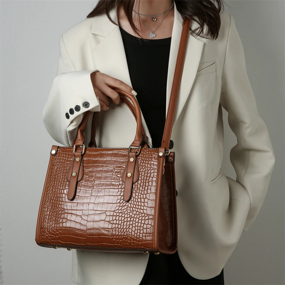 Maxy Luxury Crocodile Pattern Handbag Women Large Tote Shoulder Bags Designer Fashion Alligator Leather Crossbody Bag Ladies Handbags
