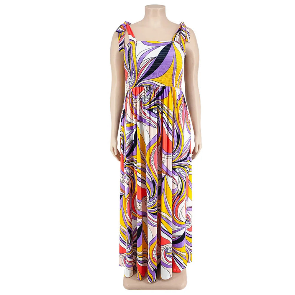 Maxy Plus Size Summer Dress Women's Clothing Flower Printed Slip Bandage Elegant Mini Dress Hot Sale