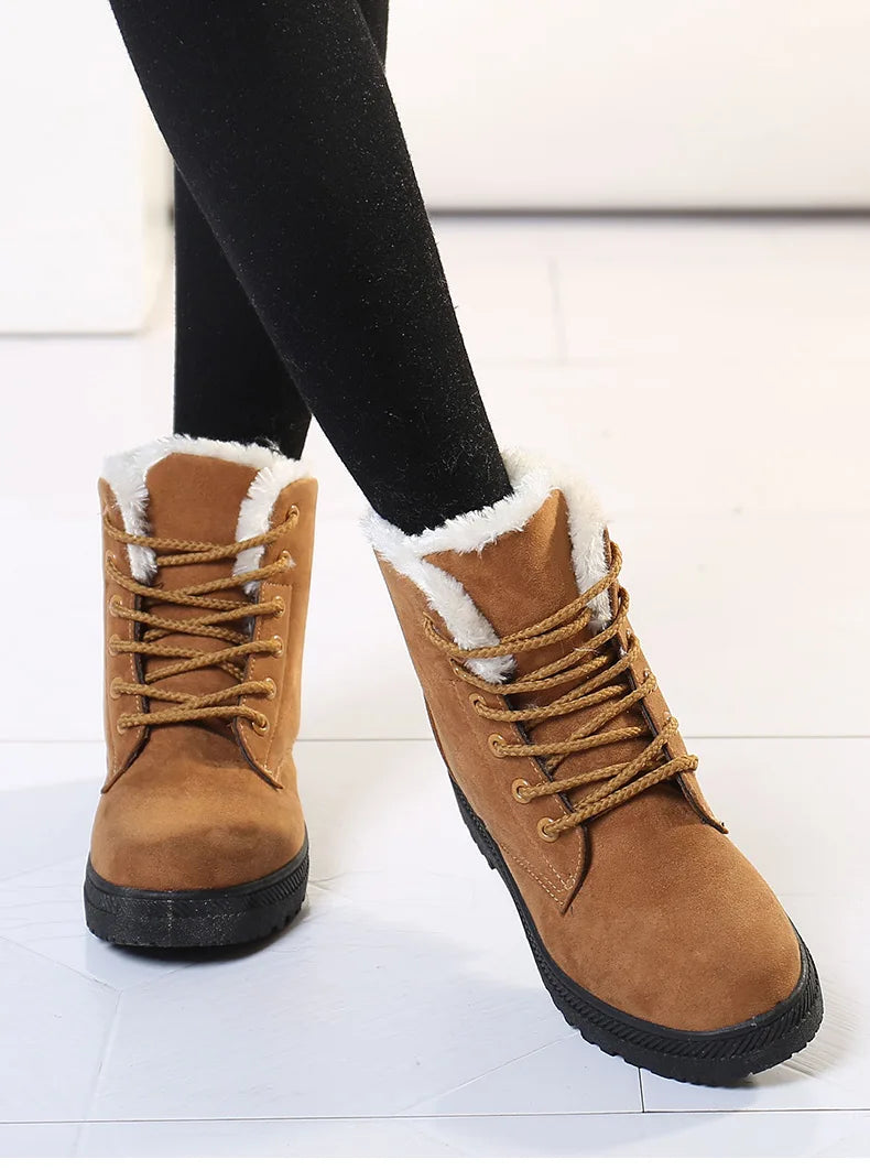 Maxy Women's Boots Winter Boots with Fur Low Heels Snow Boots Ankle Bota Feminina Platform Booties For Women Winter Shoes Heeled