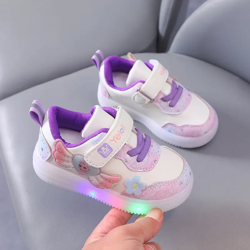 Babs Disney Children's LED Lights Illuminated Shoe Tennis Luminous Casual Sneakers Girls Non-slip Students Trend Chic Shoes